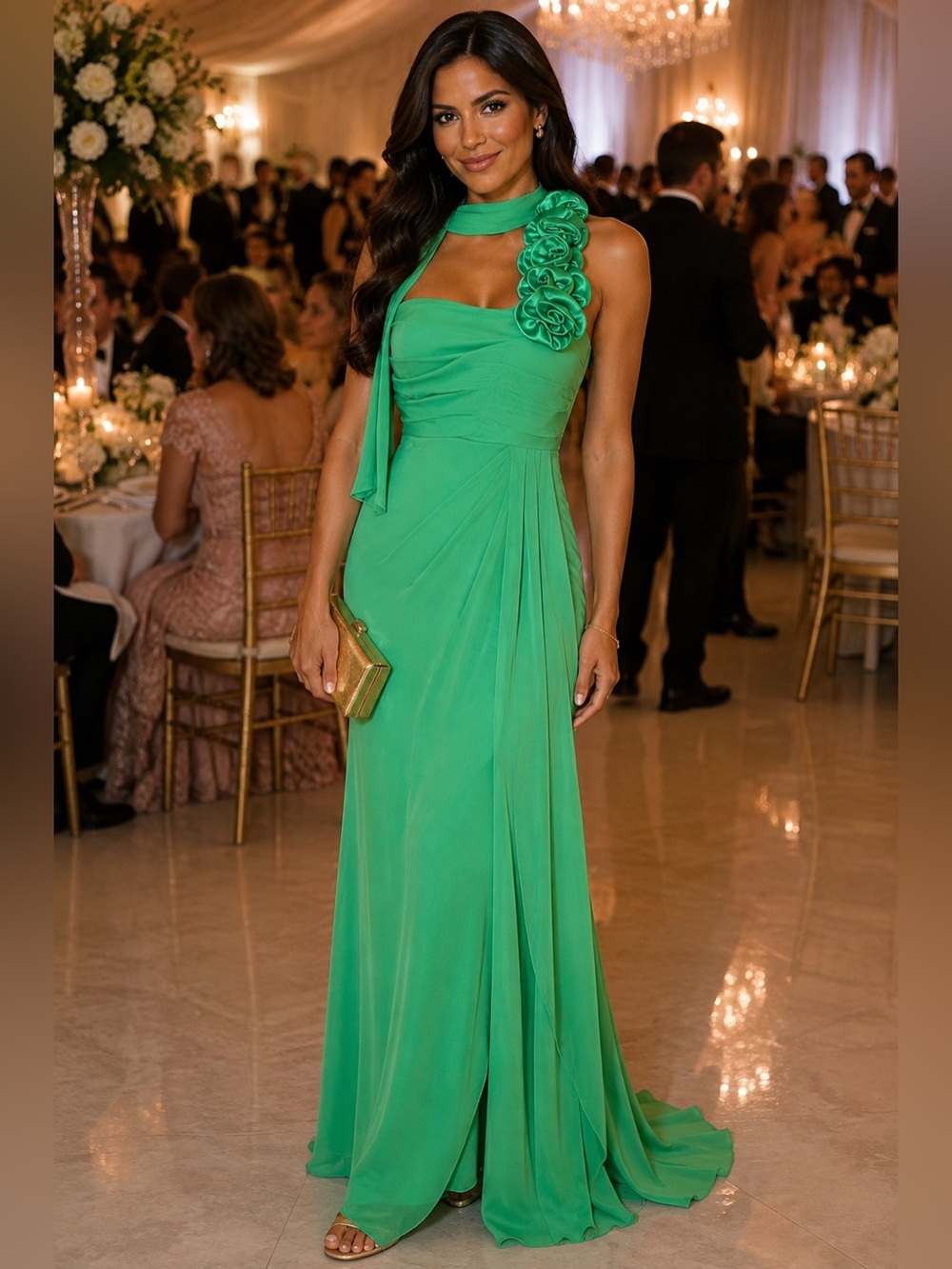 Gorgeous one shoulder green gown